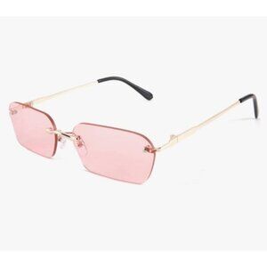 FEISEDY Retro Small Narrow Rimless Sunglasses Vintage Rectangle Unisex Pink NEW